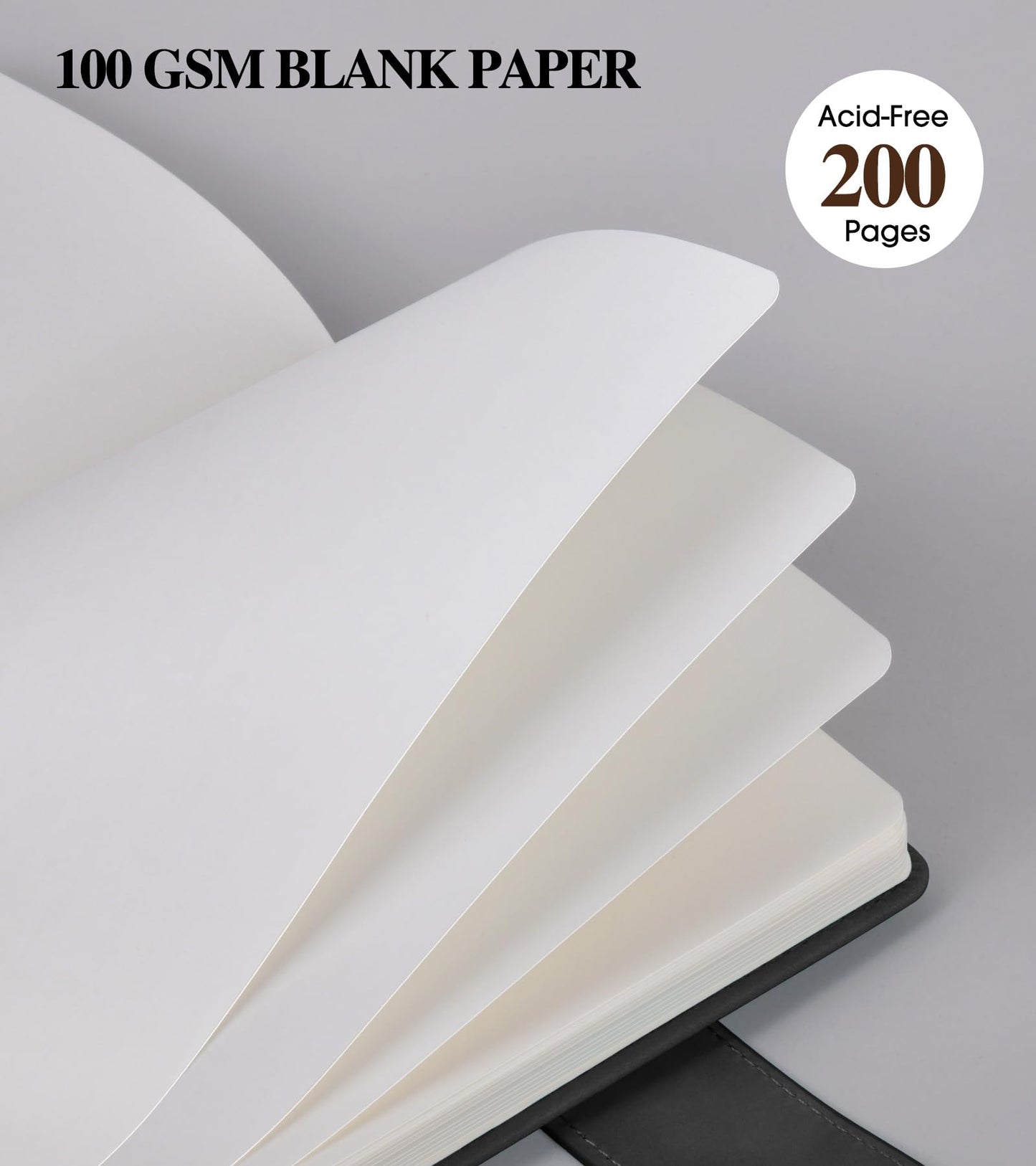 PAIBAS Blank Journal Notebook, A5 Hardcover Leather Sketchbook with 200 Pages Thick Blank Paper for Men Women, Unlined Drawing & Writing Journal, 5.9" x 8.4" Plain Notebook (black)