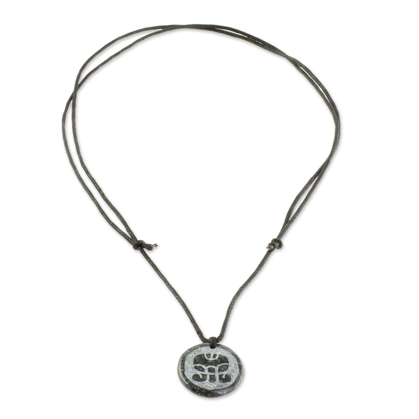 NOVICA Artisan Handmade Jade Pendant Necklace of Mayan Figure Aqabal from Guatemala Cotton [20 in min L x 40 in max L 2 mm W Pendant(s) 0.2 in H x 1.1 in Diam.] ' Aq' Ab' Al Medallion'