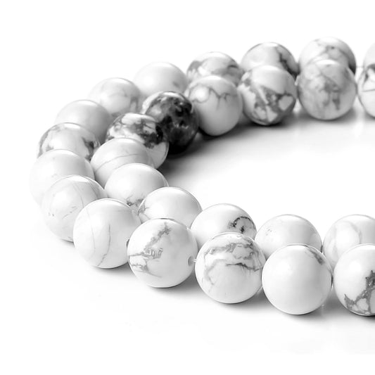 BEADNOVA 10mm Natural White Howlite Gemstone Round Loose Beads for Jewelry Making (36-38pcs)