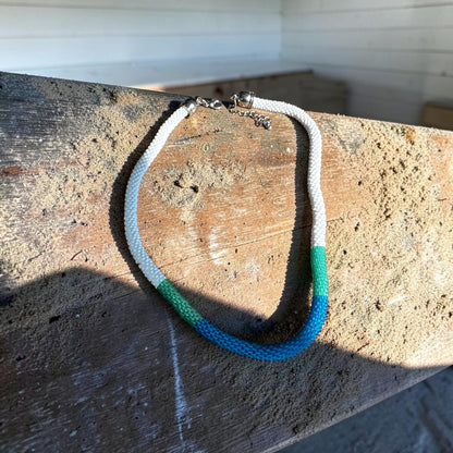 Coastal Breeze Hand-Crocheted Beaded Necklace in Blue, Green, and White