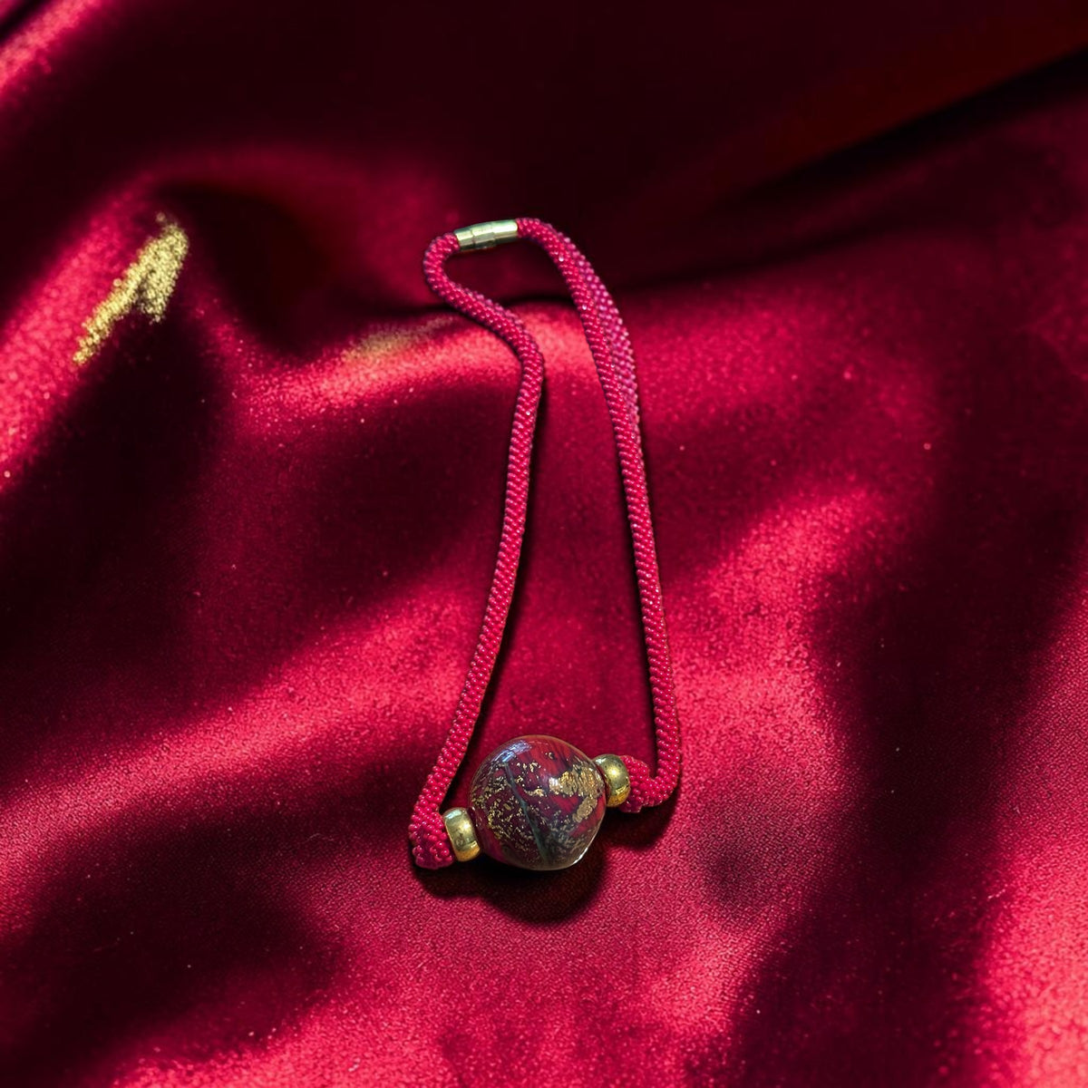 Fireball Necklace - Bold Red Beaded Necklace with Large Decorative Glass