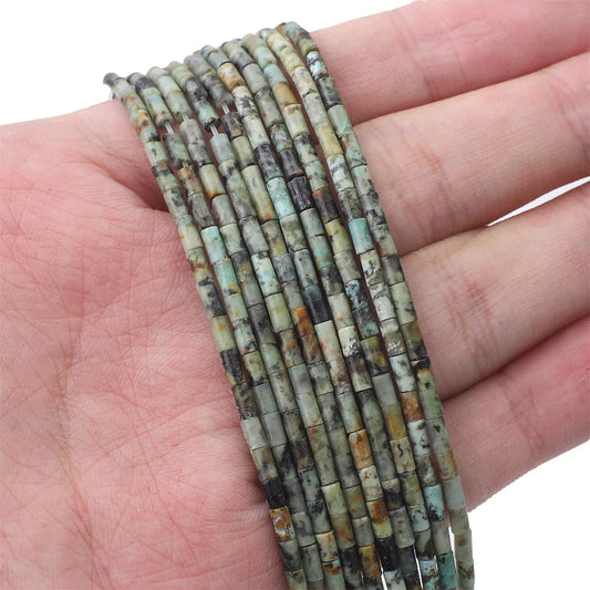 BEADIA Natural African Turquoise Tube Beads Cylinder 2x4mm 38cm/Strand Stone Beads for Jewelry Making