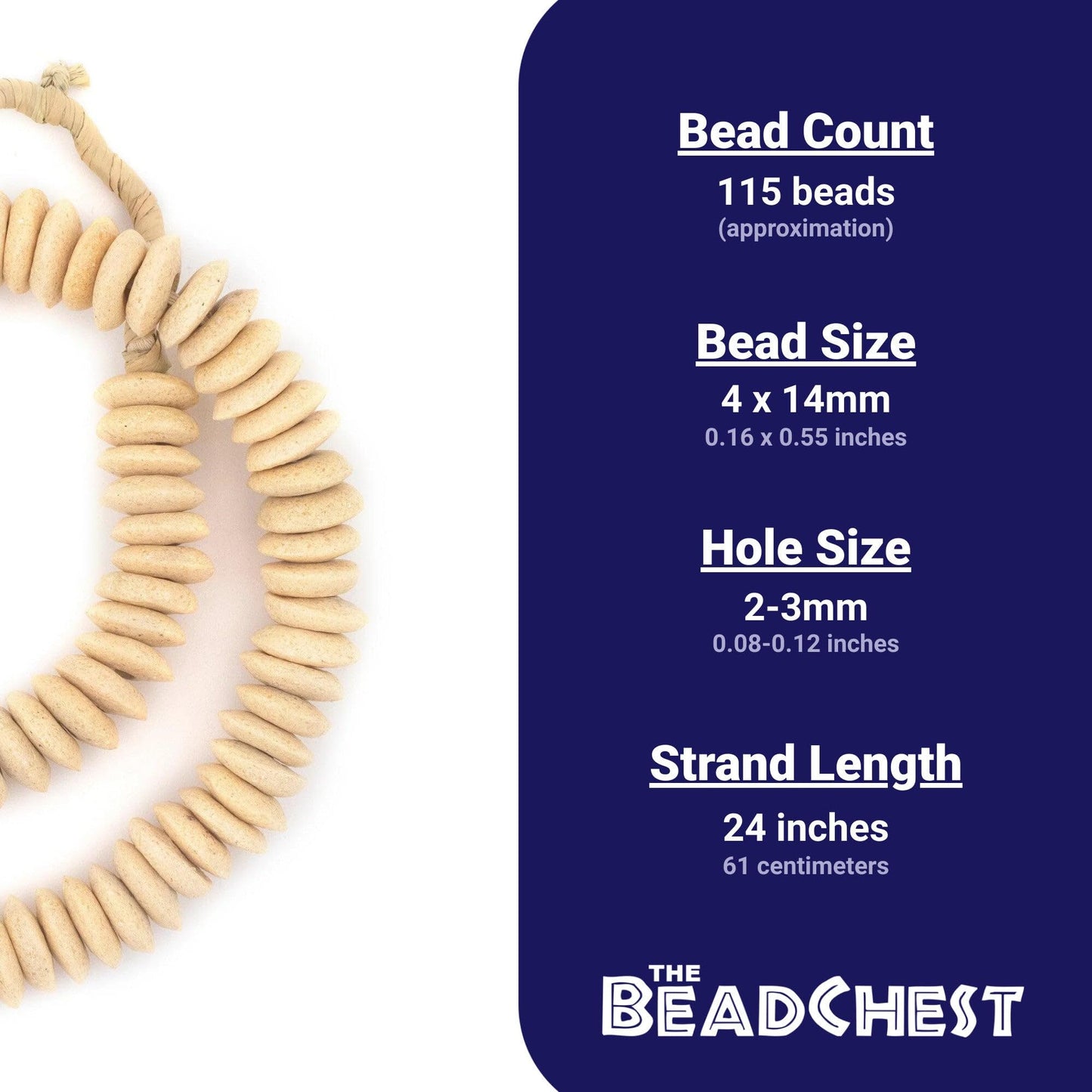 The Bead Chest Ashanti Fair Trade Glass Saucer Beads - African Tribal Ethnic Disk Rondelle Spacers (Beige)