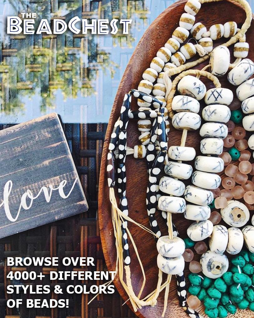 The Bead Chest Ashanti Fair Trade Glass Saucer Beads - African Tribal Ethnic Disk Rondelle Spacers (Beige)