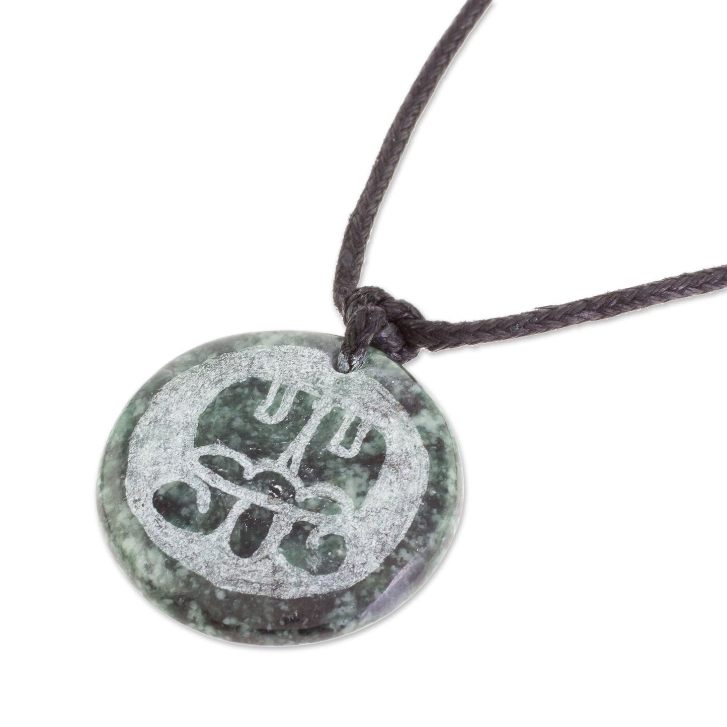 NOVICA Artisan Handmade Jade Pendant Necklace of Mayan Figure Aqabal from Guatemala Cotton [20 in min L x 40 in max L 2 mm W Pendant(s) 0.2 in H x 1.1 in Diam.] ' Aq' Ab' Al Medallion'