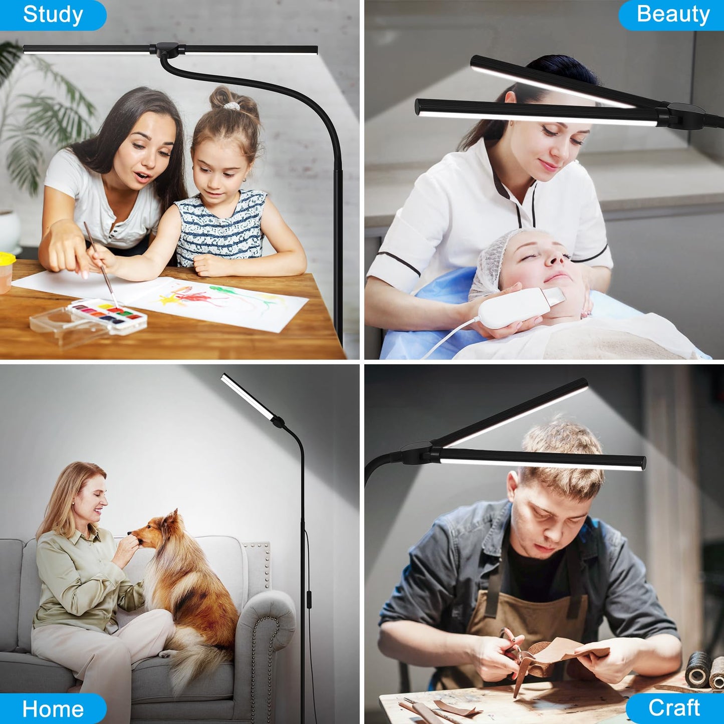 LED Floor Lamp, 18W/2000LM Bright Reading Floor Lamp for Office with Double Head, Adjustable Gooseneck Dimmable Modern Standing Light for Lash Extension Craft, Eye Caring Floor Lamps for Living Room