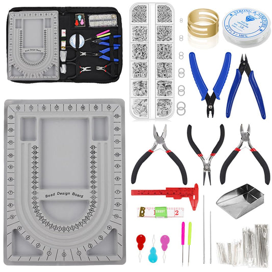 Bead Boards Jewelry Making Supplies for Adult Bead Tray Necklace Design Board Bead Bracelet Making Kit Jewelry Repair Kit Beading Supplies Beading Mat Jewelry Tools with Pliers