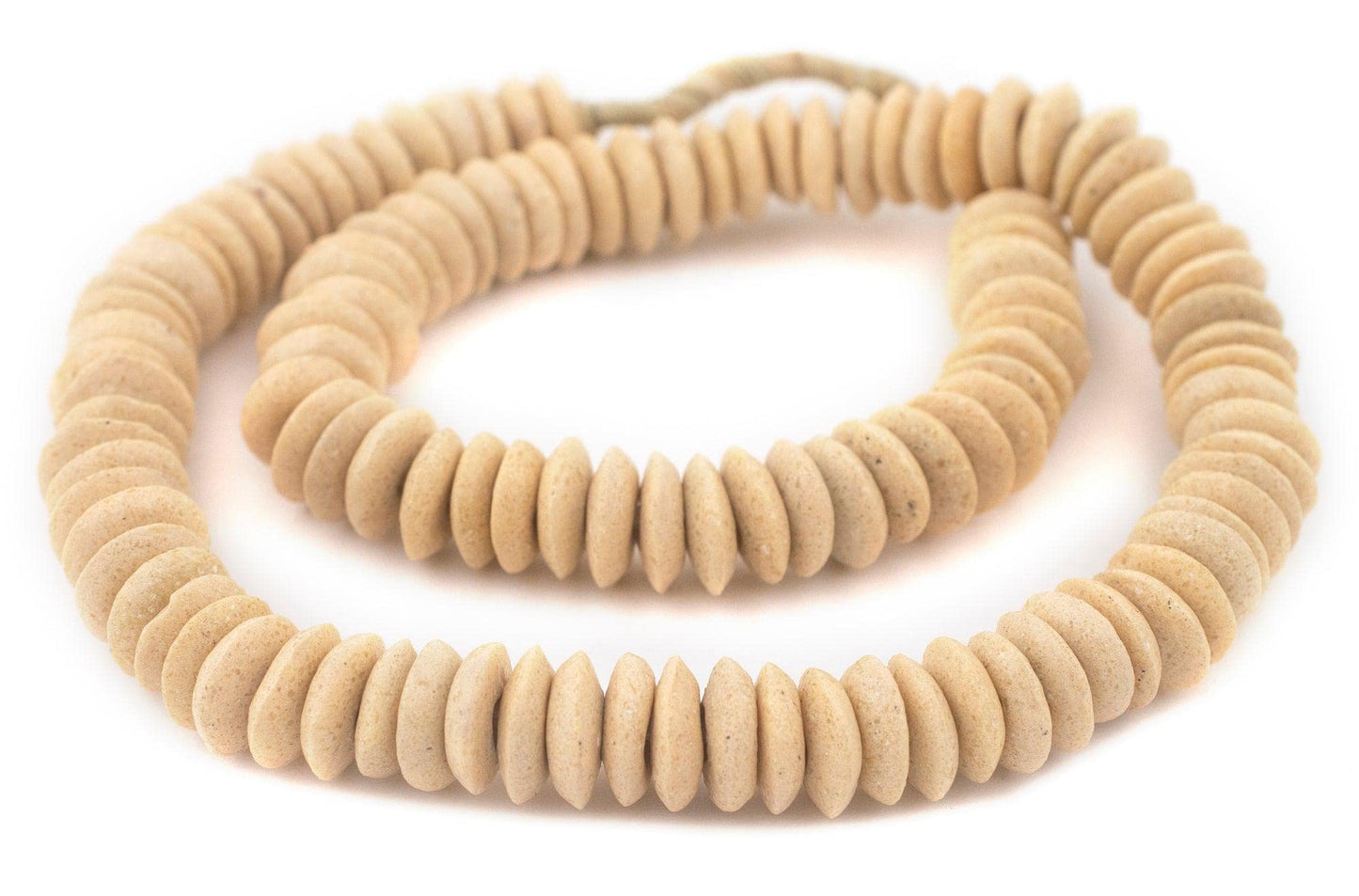 The Bead Chest Ashanti Fair Trade Glass Saucer Beads - African Tribal Ethnic Disk Rondelle Spacers (Beige)