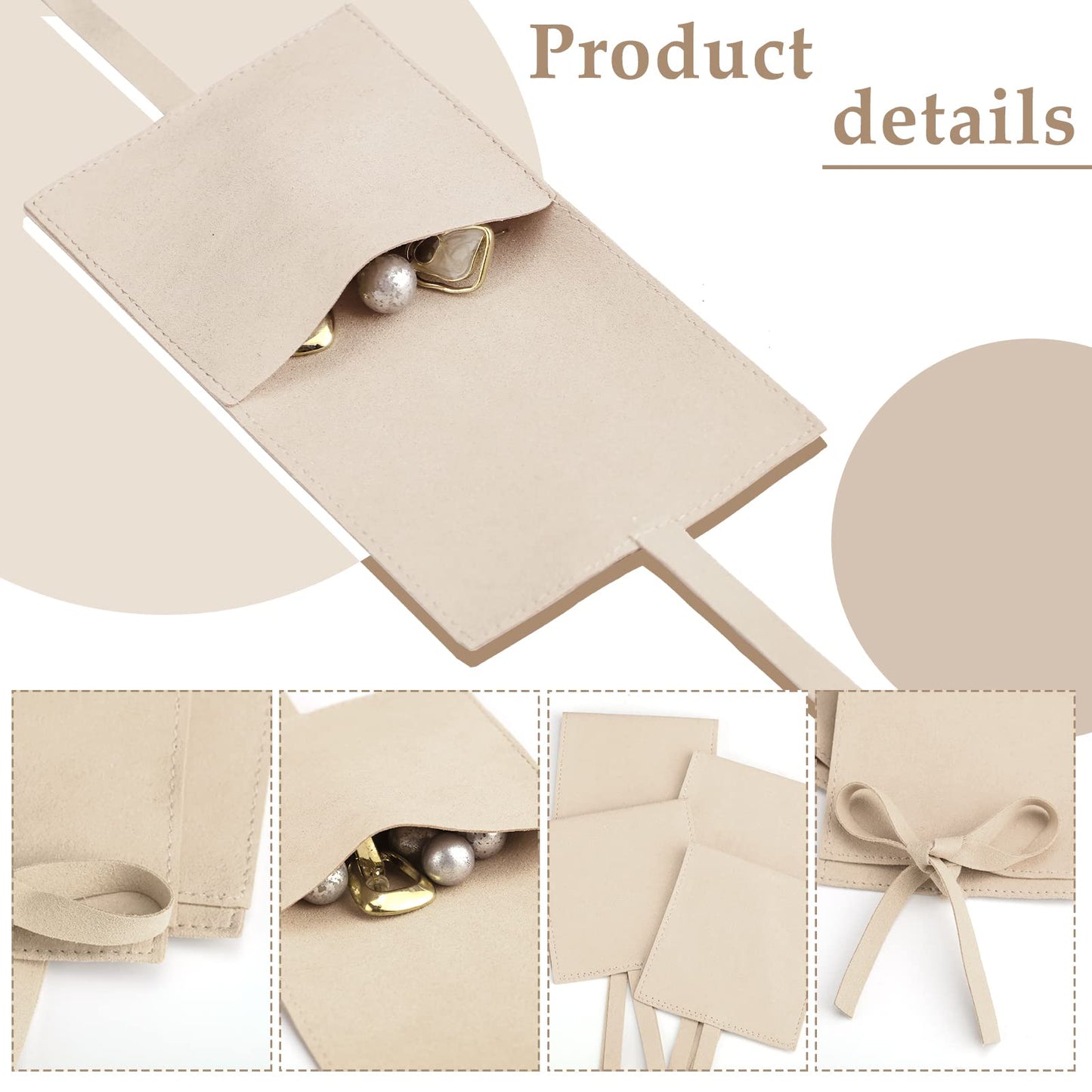 Sotiff 80 Pcs Microfiber Jewelry Pouch 8x8 cm Jewelry Packaging Bag Luxury Small Gift Bag for Small Business Envelope Style Bracelet Packaging Bow Tie Microfiber Pouch with Strings Divider(4 Colors)