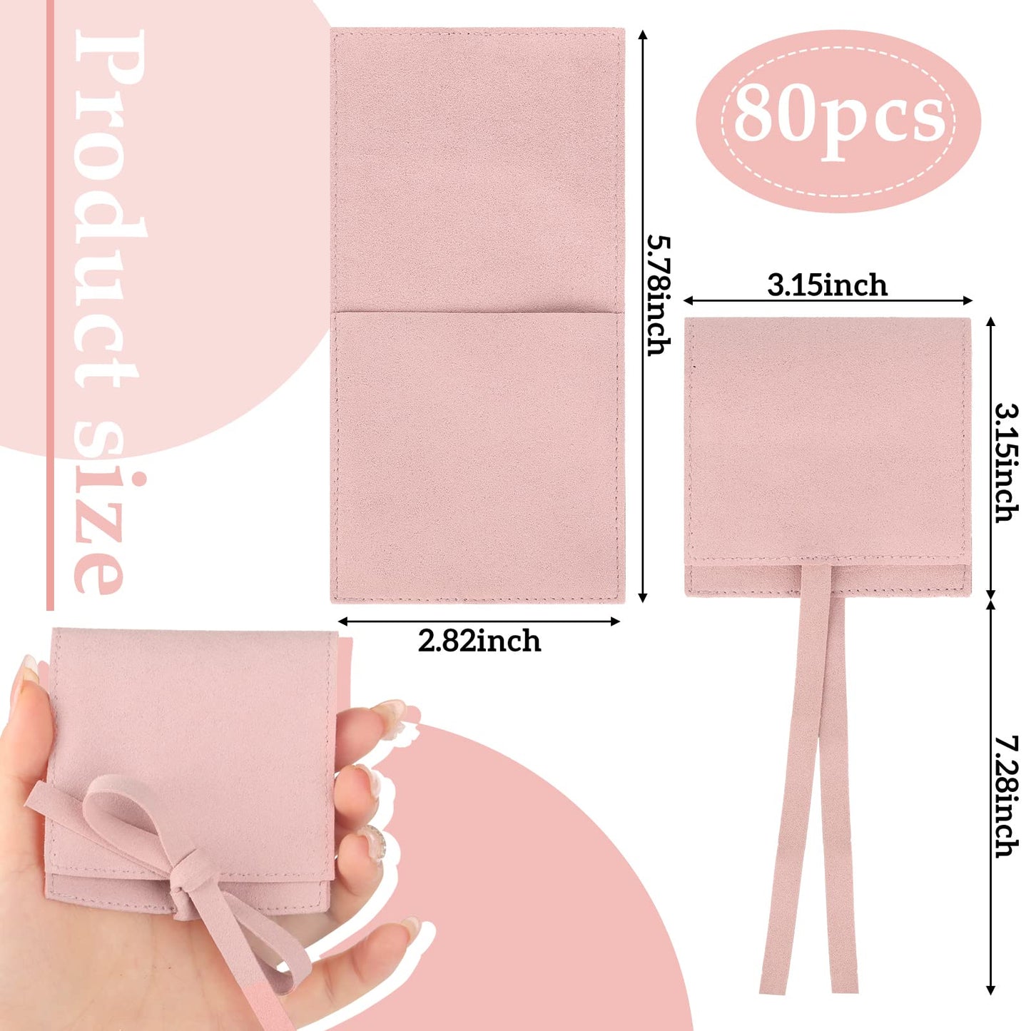Sotiff 80 Pcs Microfiber Jewelry Pouch 8x8 cm Jewelry Packaging Bag Luxury Small Gift Bag for Small Business Envelope Style Bracelet Packaging Bow Tie Microfiber Pouch with Strings Divider(4 Colors)