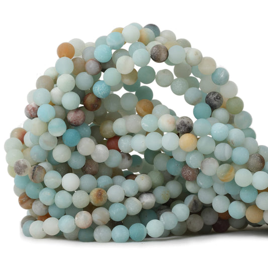 CHEAVIAN 60PCS 6mm Natural Colorful Frosted Amazonite Gemstone Round Loose Beads Stone Beads for Jewelry Making DIY 1 Strand 15"