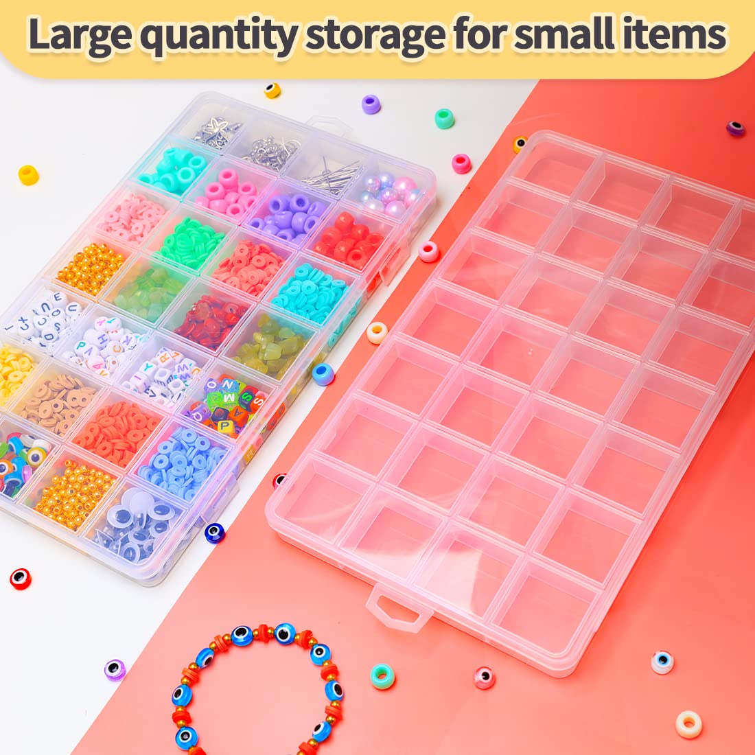 IOOLEEM 28 Grids Plastic Bead Organizer Box, Organizer Container Storage Box, Dividers for bead arts and crafts.