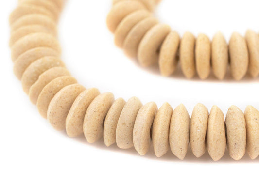 The Bead Chest Ashanti Fair Trade Glass Saucer Beads - African Tribal Ethnic Disk Rondelle Spacers (Beige)