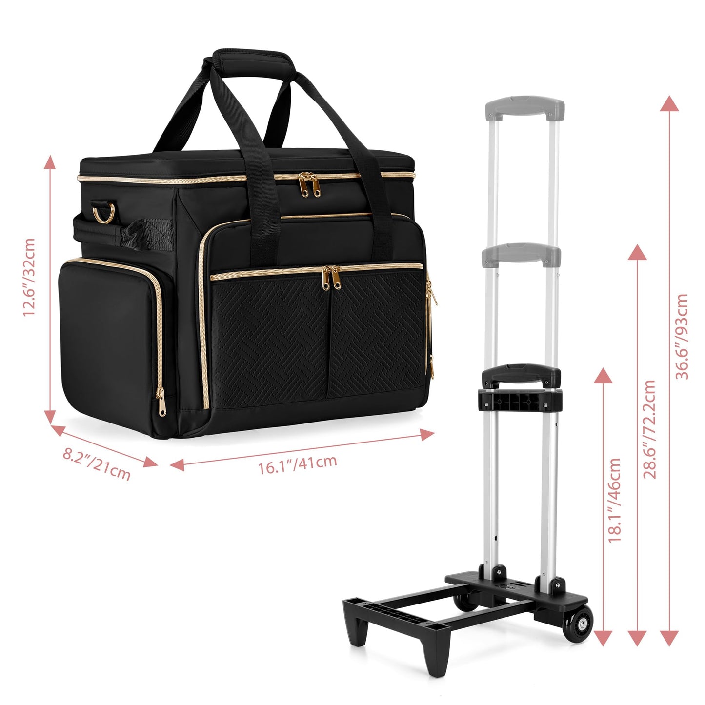 Prokva Rolling Teacher Bag with Wheels, Teacher Tote Bag with Detachable Trolley, Fits for 15.6" Laptop, Black (Patent Design)