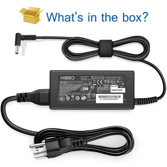 HIBBO Charger Compatible with HP Laptop Computer 65W 45W Smart Blue Tip Power Adapter