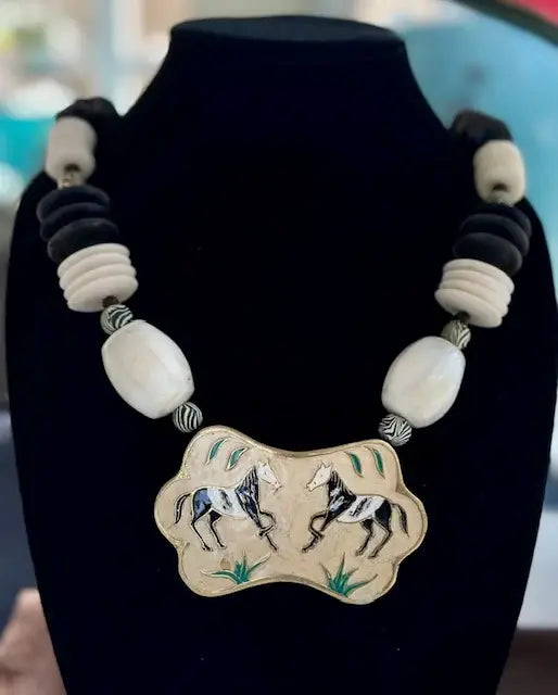 Handcrafted Tribal Horse Motif Statement Necklace image 0