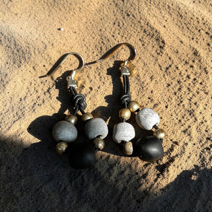 African Stone & Brass Cluster Drop Earrings