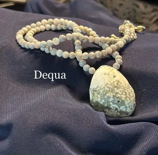 Natural Stone Pendant Necklace with Earth-Toned Beaded Strand image 0