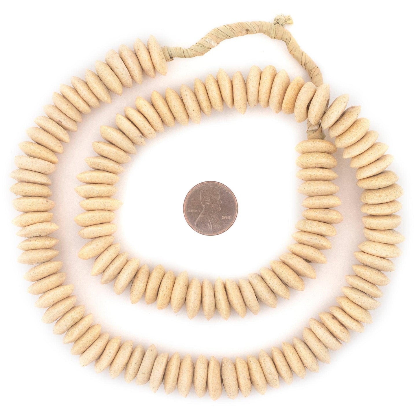 The Bead Chest Ashanti Fair Trade Glass Saucer Beads - African Tribal Ethnic Disk Rondelle Spacers (Beige)