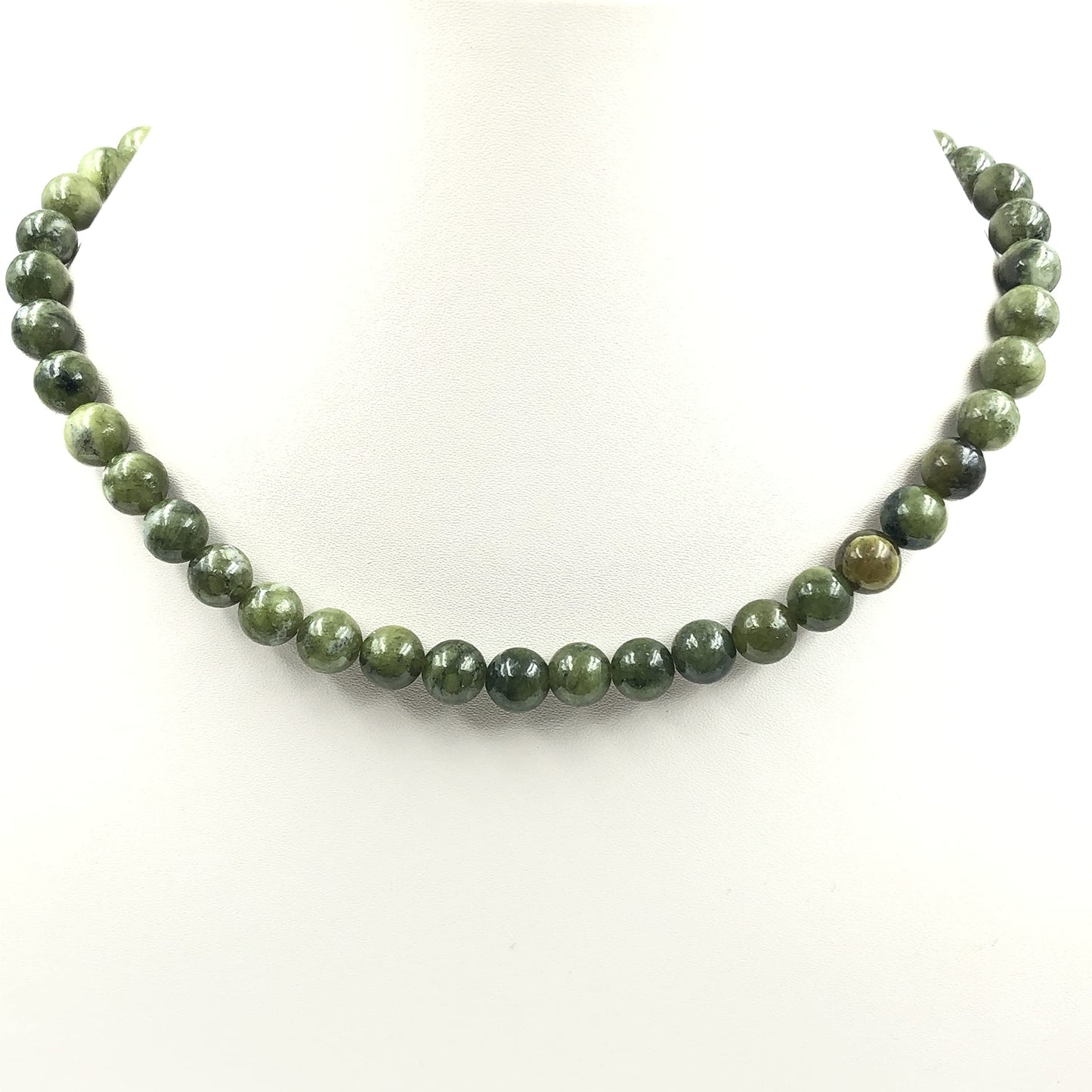 SHYAAN JEWELS AAA Perfect Natural GREEN JADE Gemstone 8mm Round Beaded Stretchable 15.5" Inches Choker Necklace
