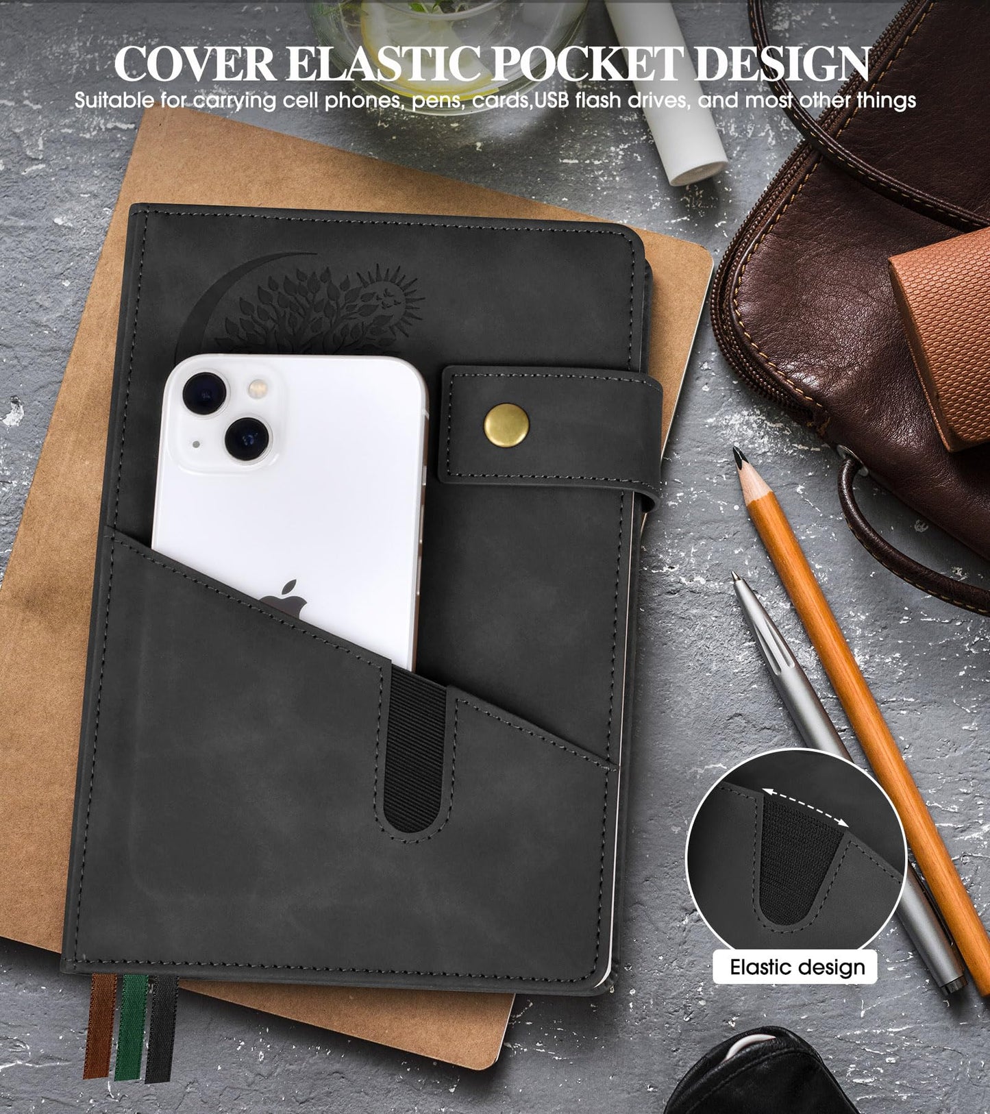 PAIBAS Blank Journal Notebook, A5 Hardcover Leather Sketchbook with 200 Pages Thick Blank Paper for Men Women, Unlined Drawing & Writing Journal, 5.9" x 8.4" Plain Notebook (black)