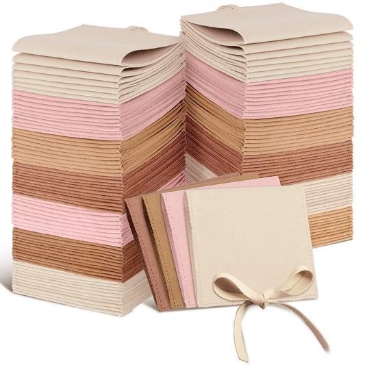 Sotiff 80 Pcs Microfiber Jewelry Pouch 8x8 cm Jewelry Packaging Bag Luxury Small Gift Bag for Small Business Envelope Style Bracelet Packaging Bow Tie Microfiber Pouch with Strings Divider(4 Colors)
