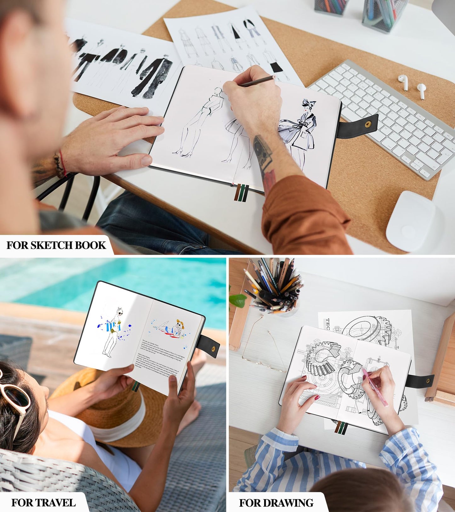 PAIBAS Blank Journal Notebook, A5 Hardcover Leather Sketchbook with 200 Pages Thick Blank Paper for Men Women, Unlined Drawing & Writing Journal, 5.9" x 8.4" Plain Notebook (black)