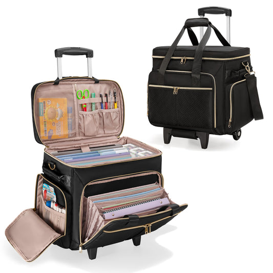 Prokva Rolling Teacher Bag with Wheels, Teacher Tote Bag with Detachable Trolley, Fits for 15.6" Laptop, Black (Patent Design)