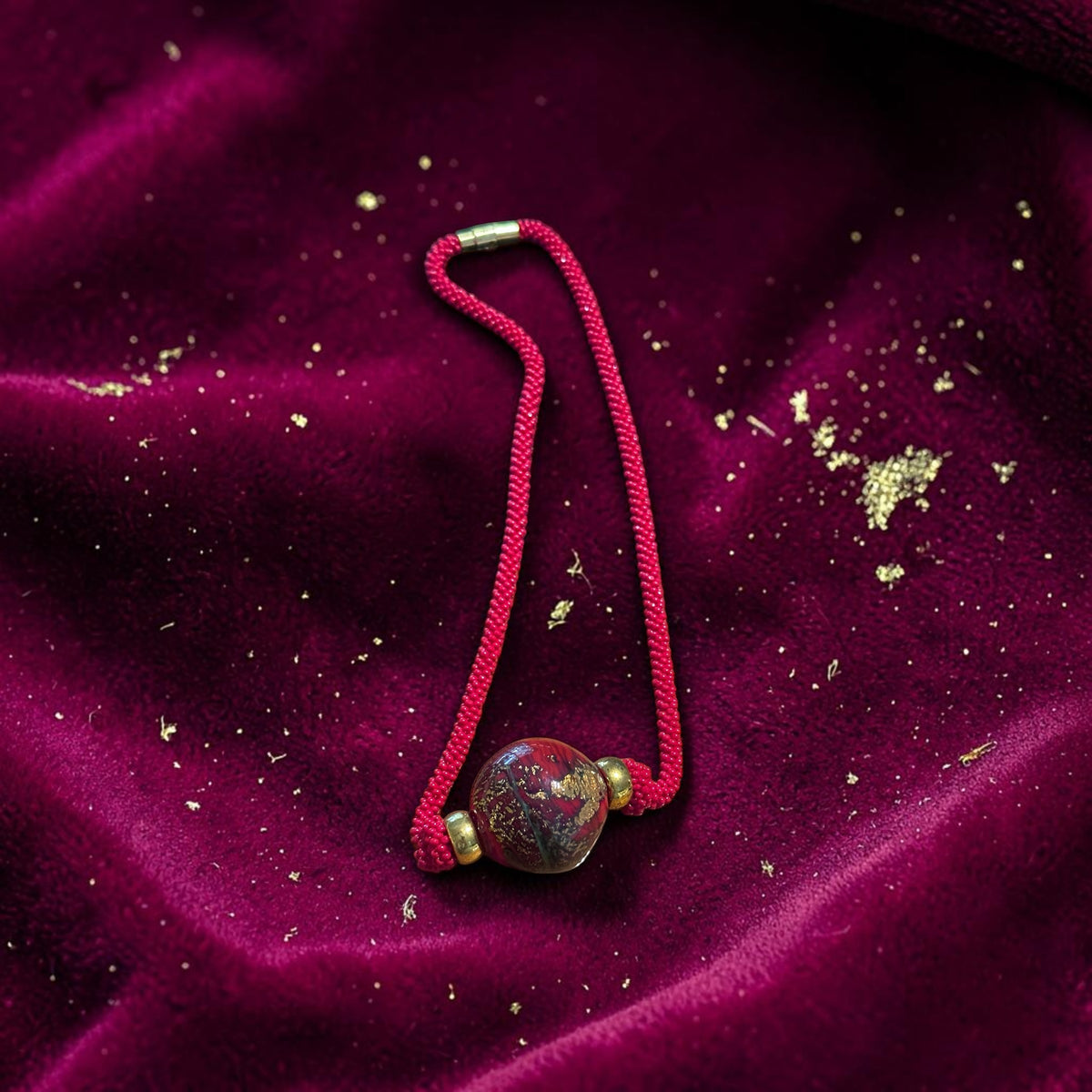 Fireball Necklace - Bold Red Beaded Necklace with Large Decorative Glass