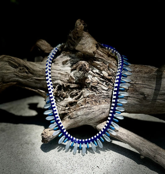 Ocean Breeze Beaded Necklace — Handcrafted Elegance in Blue & White image 0