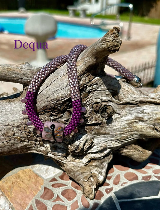 : Elegant Purple Beaded Necklace with Glass Dragonfly Pendant image 0