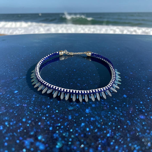 Ocean Breeze Beaded Necklace — Handcrafted Elegance in Blue & White