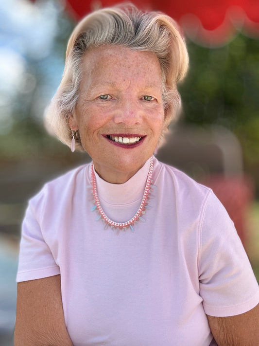 Delicate Pink Beaded Necklace with Iridescent Drop Accents