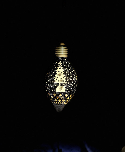 Hand Beaded Holiday Ornament - Black & Gold Tree Design