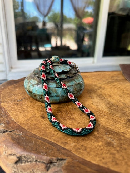 Vibrant Hand-Crocheted Beaded Necklace with Geometric Pattern