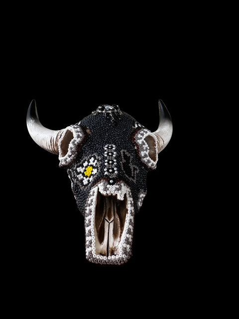 Darkness and Light — Hand-Beaded Cow Skull