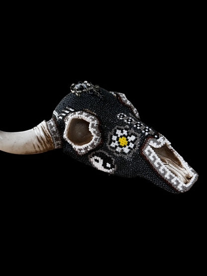 Darkness and Light — Hand-Beaded Cow Skull
