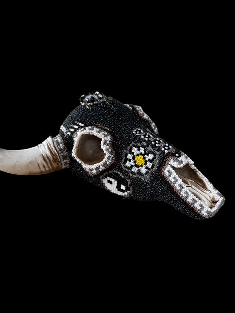 Darkness and Light — Hand-Beaded Cow Skull