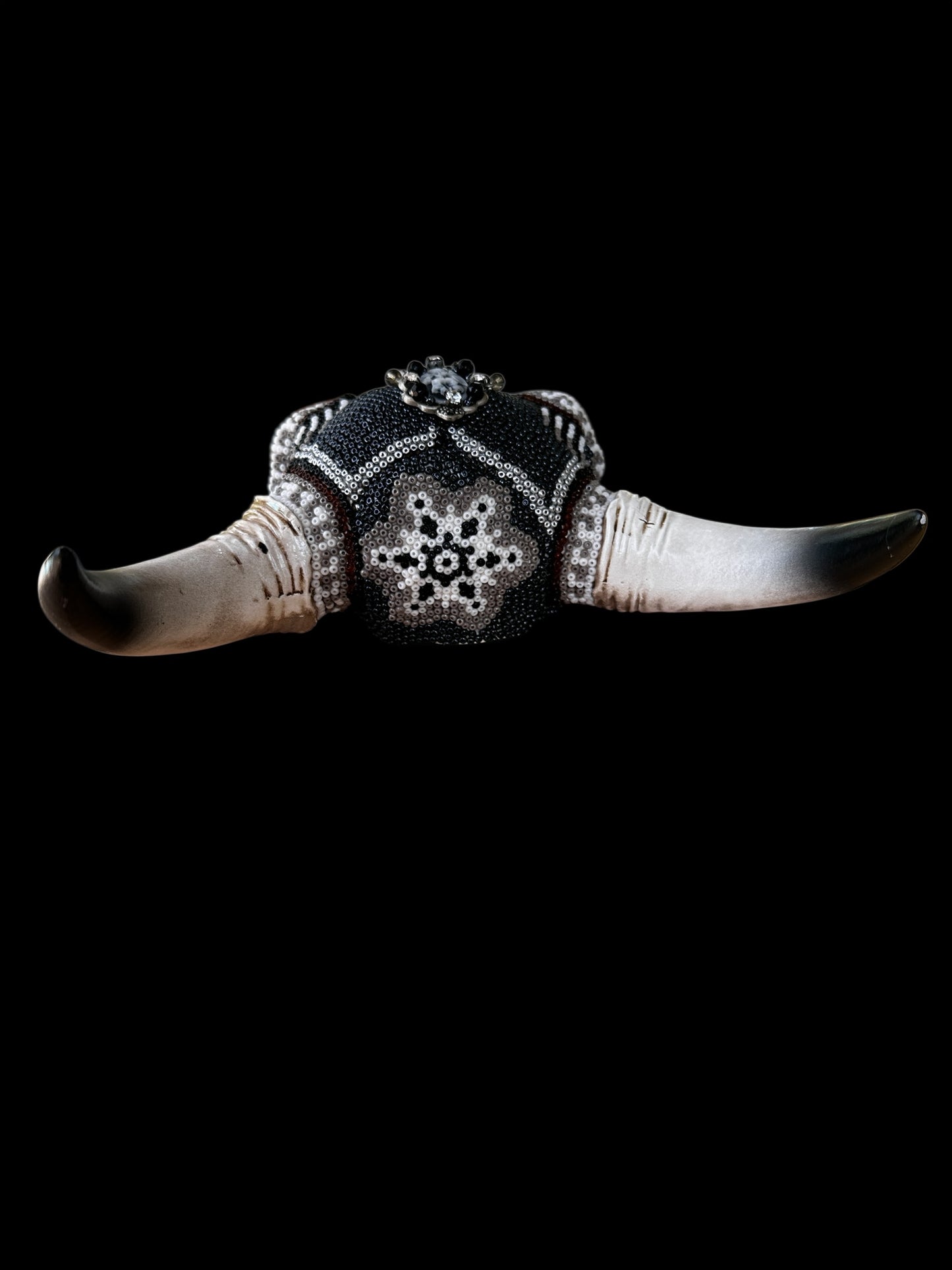 Darkness and Light — Hand-Beaded Cow Skull