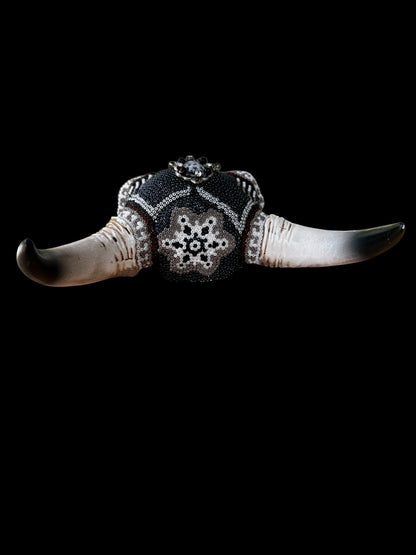 Darkness and Light — Hand-Beaded Cow Skull