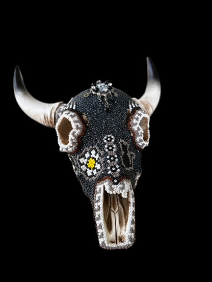 Darkness and Light — Hand-Beaded Cow Skull