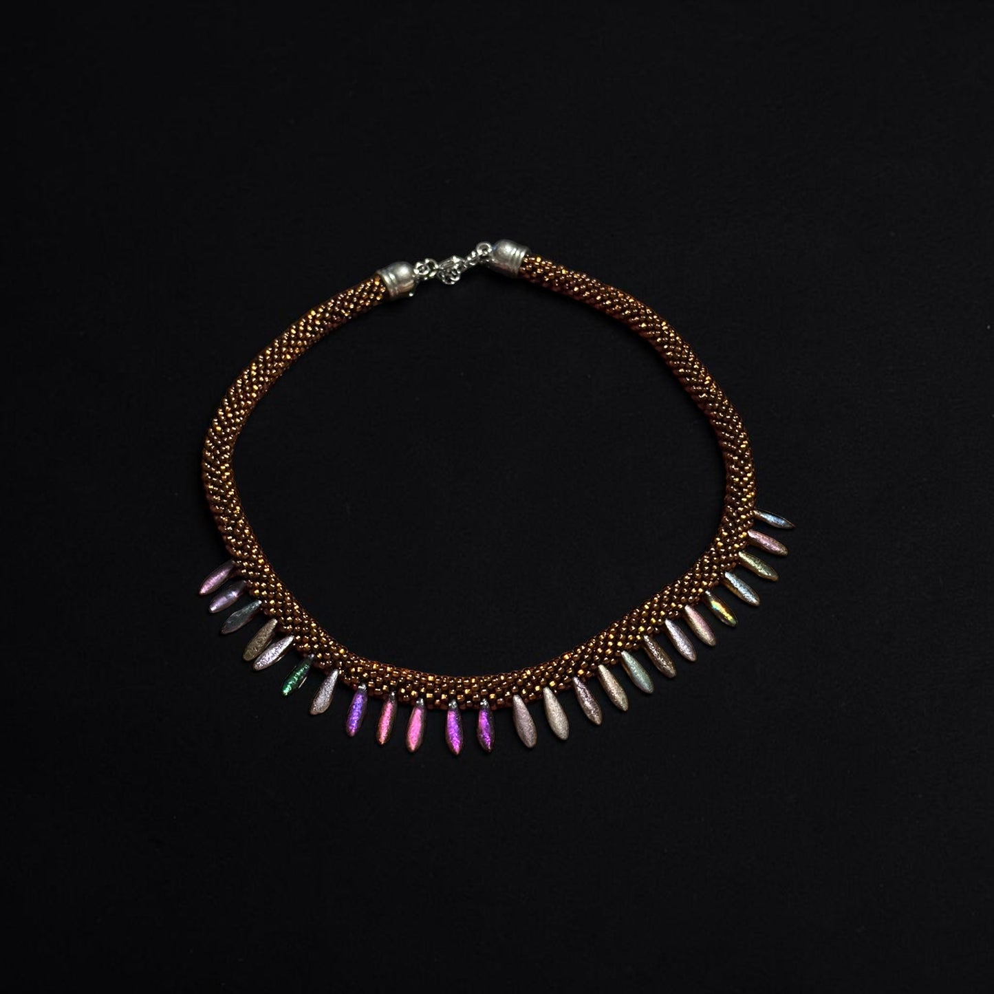 Rustic Elegance Brown Beaded Necklace and Bracelet Set with Gold Spike Accents