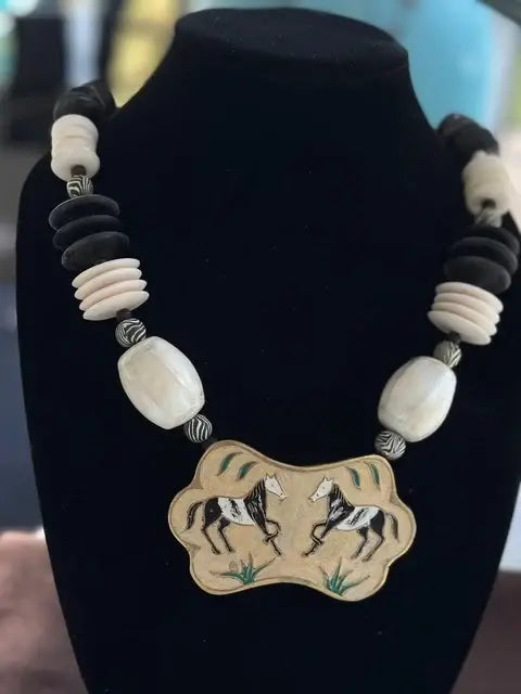 Handcrafted Tribal Horse Motif Statement Necklace image 1