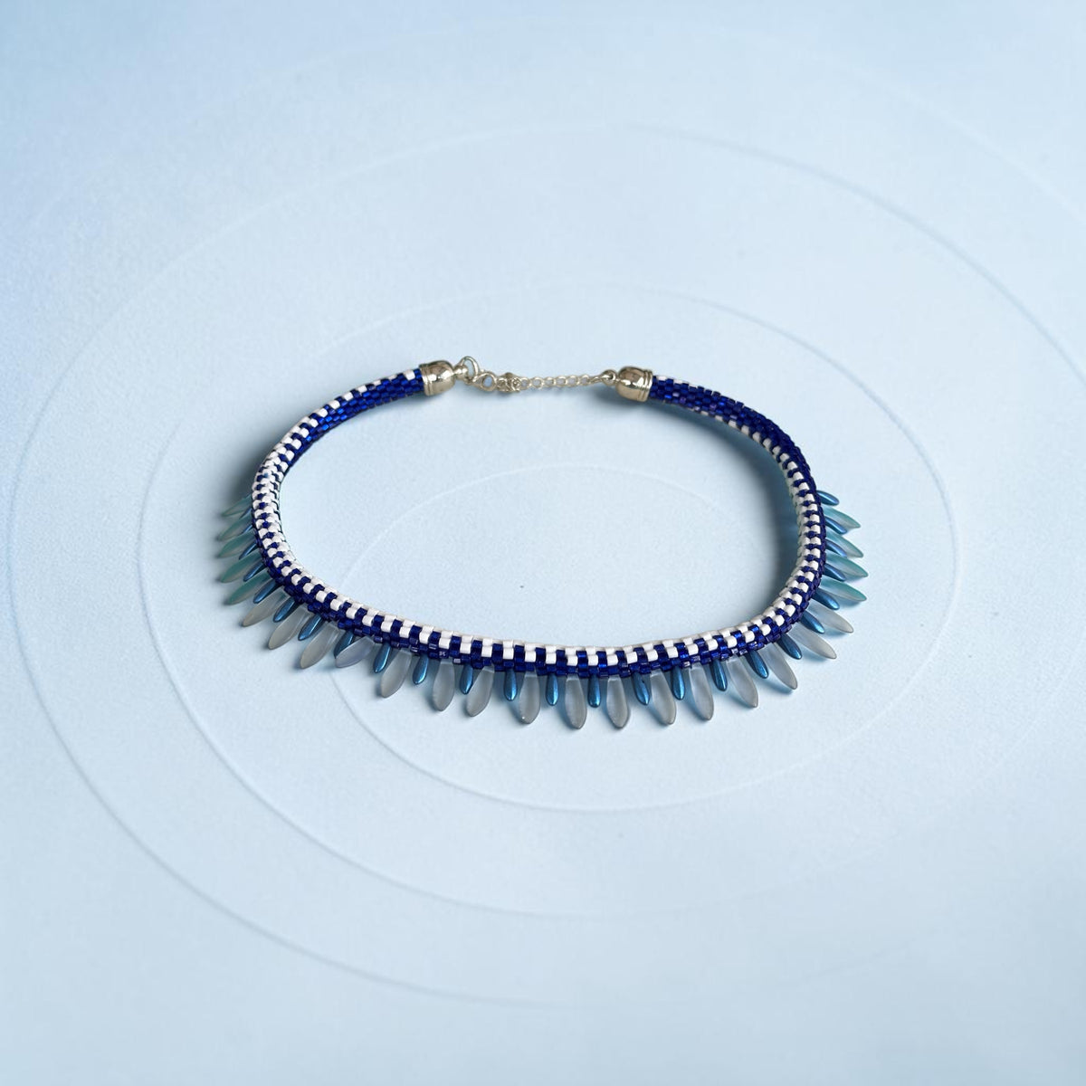 Ocean Breeze Beaded Necklace — Handcrafted Elegance in Blue & White