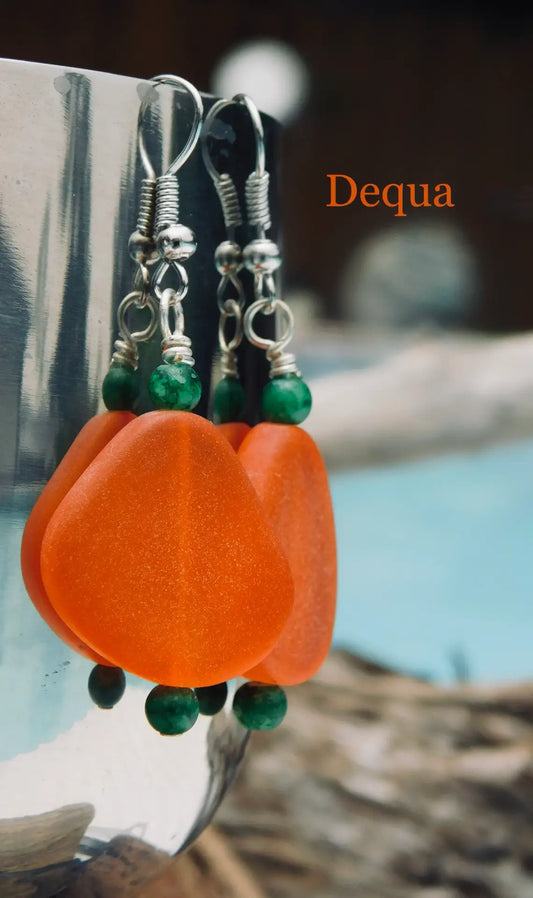 Orange Sea Glass Earrings image 0