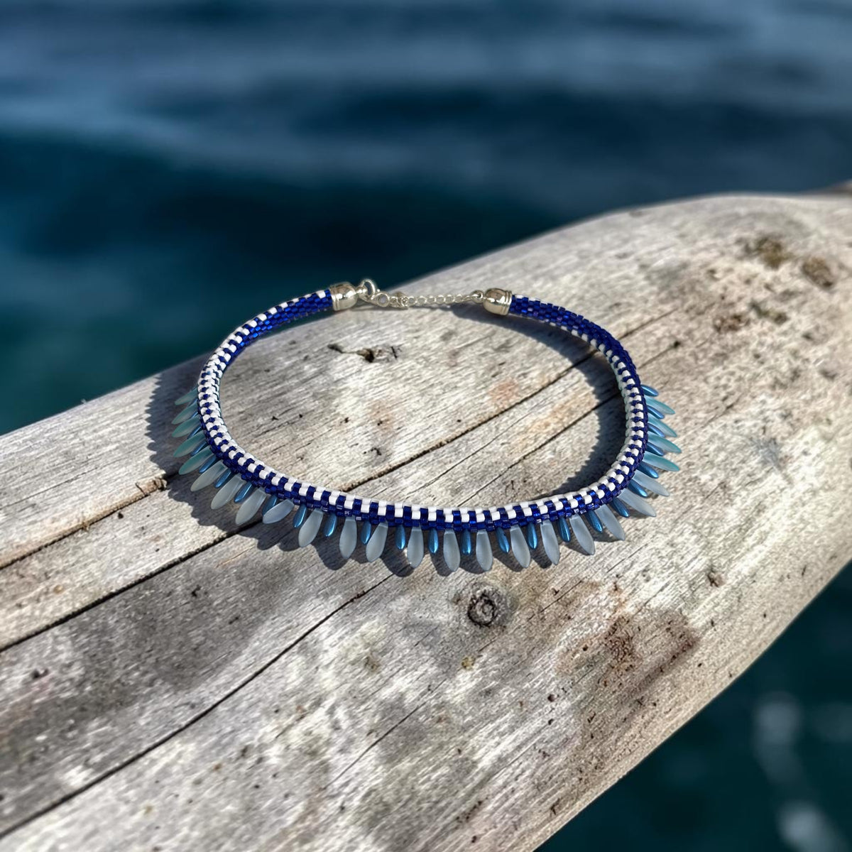 Ocean Breeze Beaded Necklace — Handcrafted Elegance in Blue & White