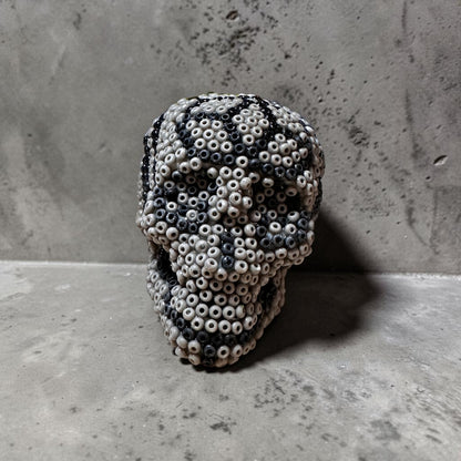 Mini Beaded Gray Sugar Skull Art Sculpture