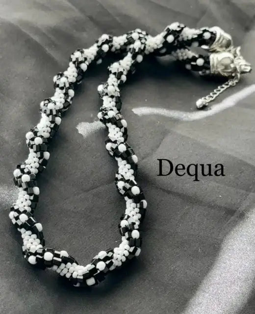 Classic Black & White Hand-Crocheted Beaded Necklace image 0
