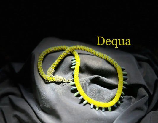 Vibrant Yellow Beaded Necklace with Green Spike Accents image 0