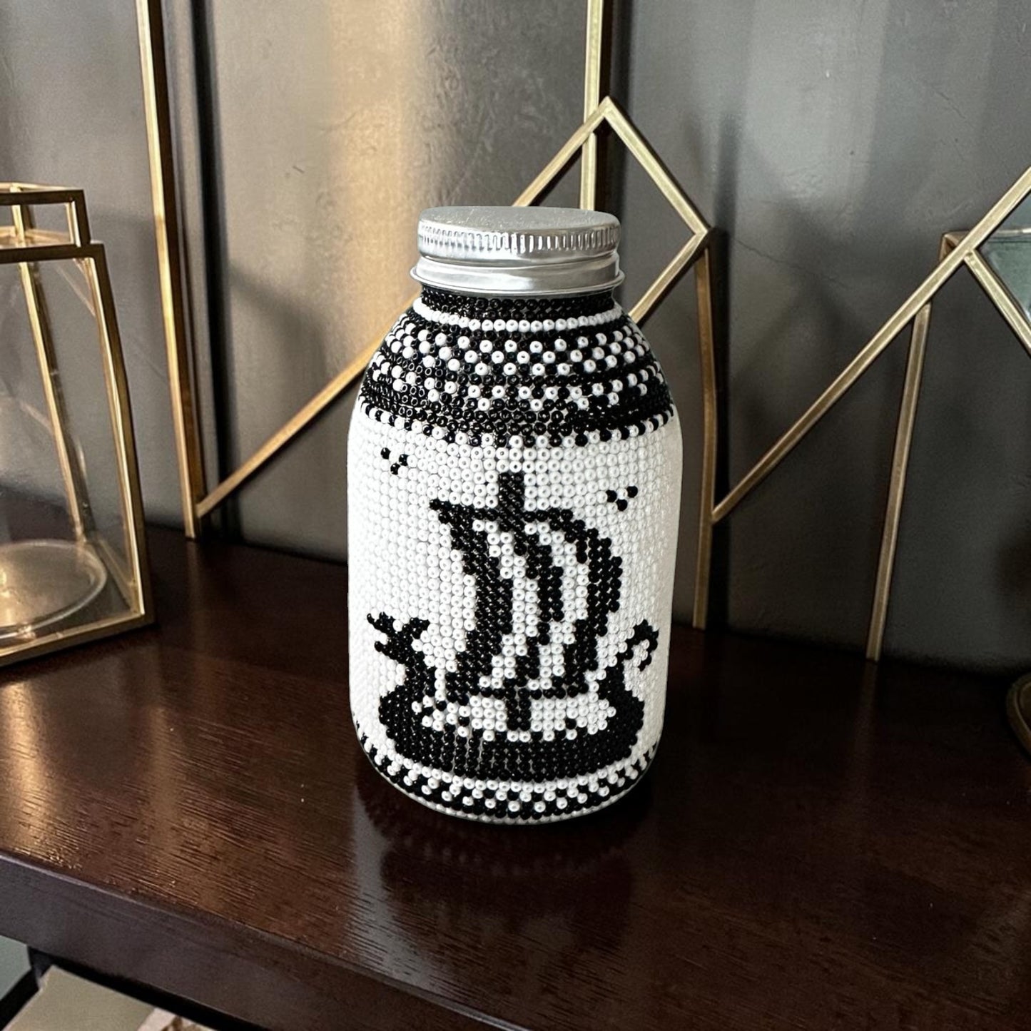 Beaded Viking Jar — Black & White Edition